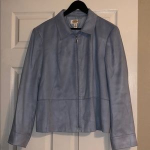 Talbots powder blue faux suede jacket w/ long sleeve knit blouse - matching set